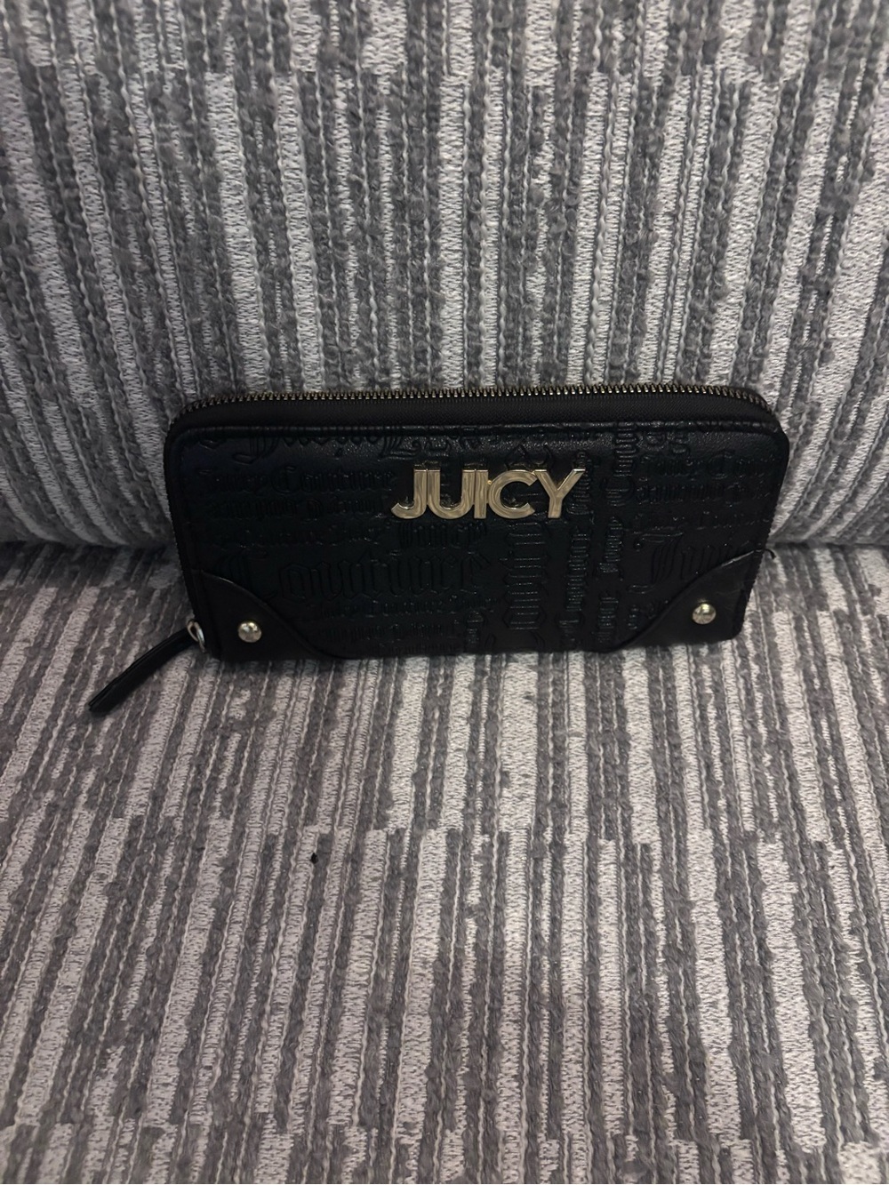 Juicy Couture Black Zip-Around Wallet with Gold Logo Accent